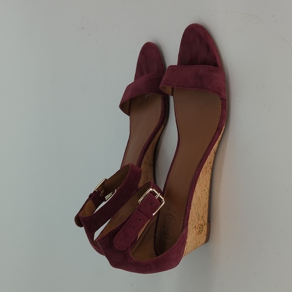 Tory Burch Savannah Suede Cork Wedge Purple 8.5 open toe summer preppy casual - Picture 2 of 14